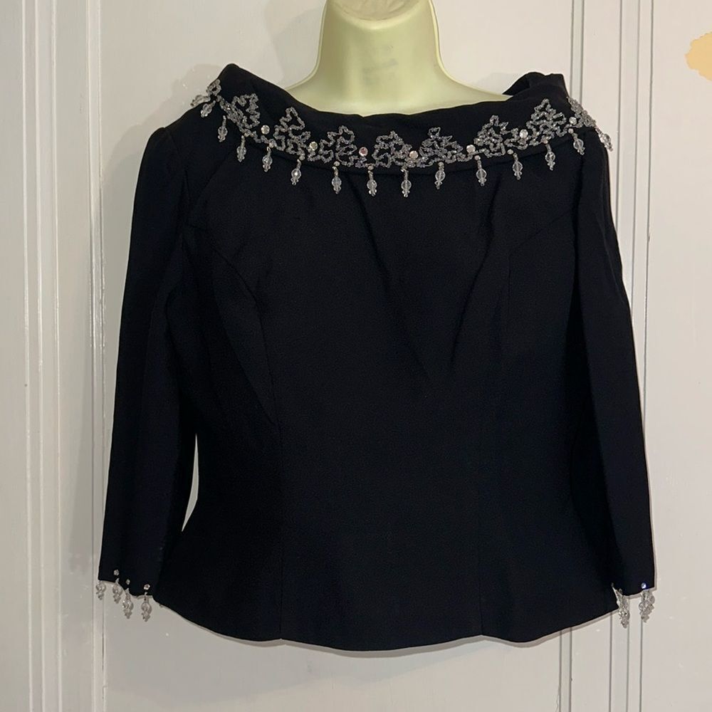 Vintage 60s dressy beaded &‎ sequined black blouse